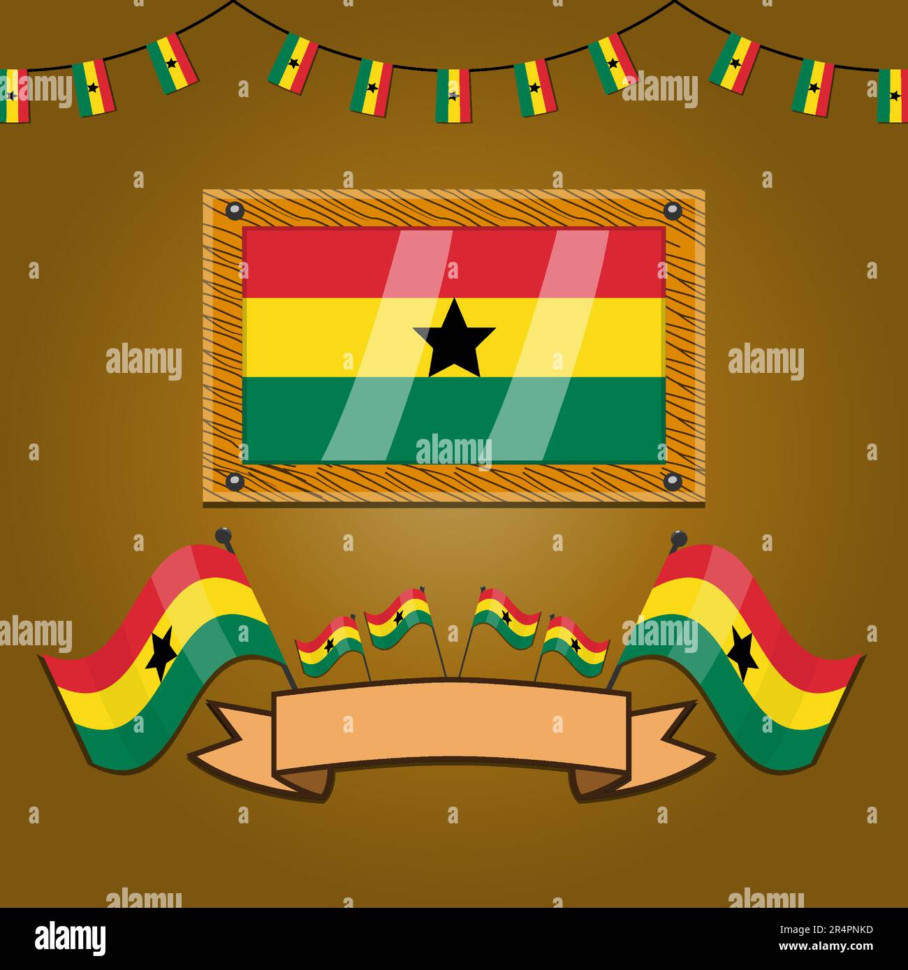 Ghana Flags On Frame Wood, Label, Simple Gradient and Vector Illustration Stock Vector