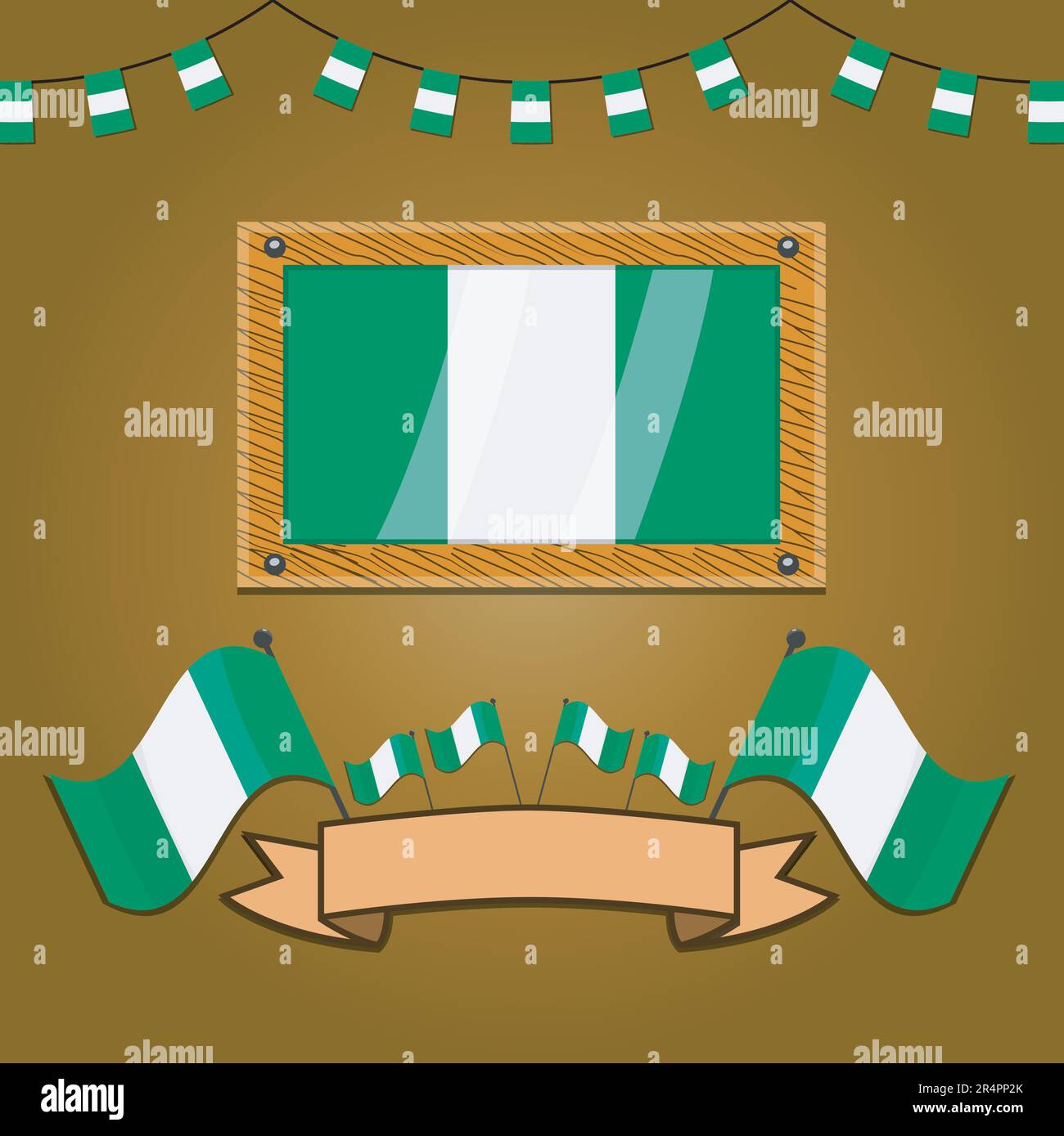 Nigeria Flags On Frame Wood, Label, Simple Gradient and Vector Illustration Stock Vector