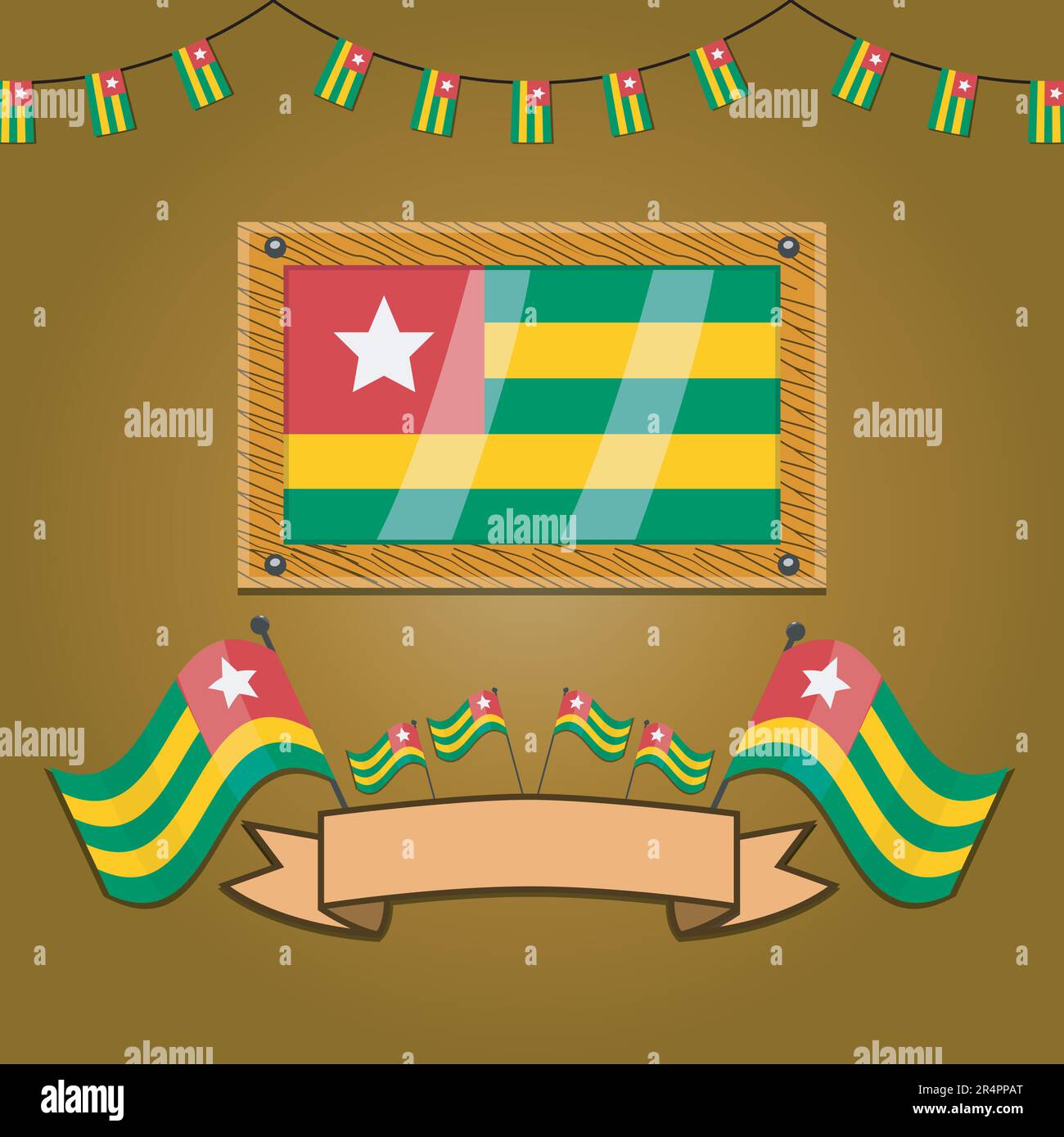 Togo Flags On Frame Wood, Label, Simple Gradient and Vector Illustration Stock Vector