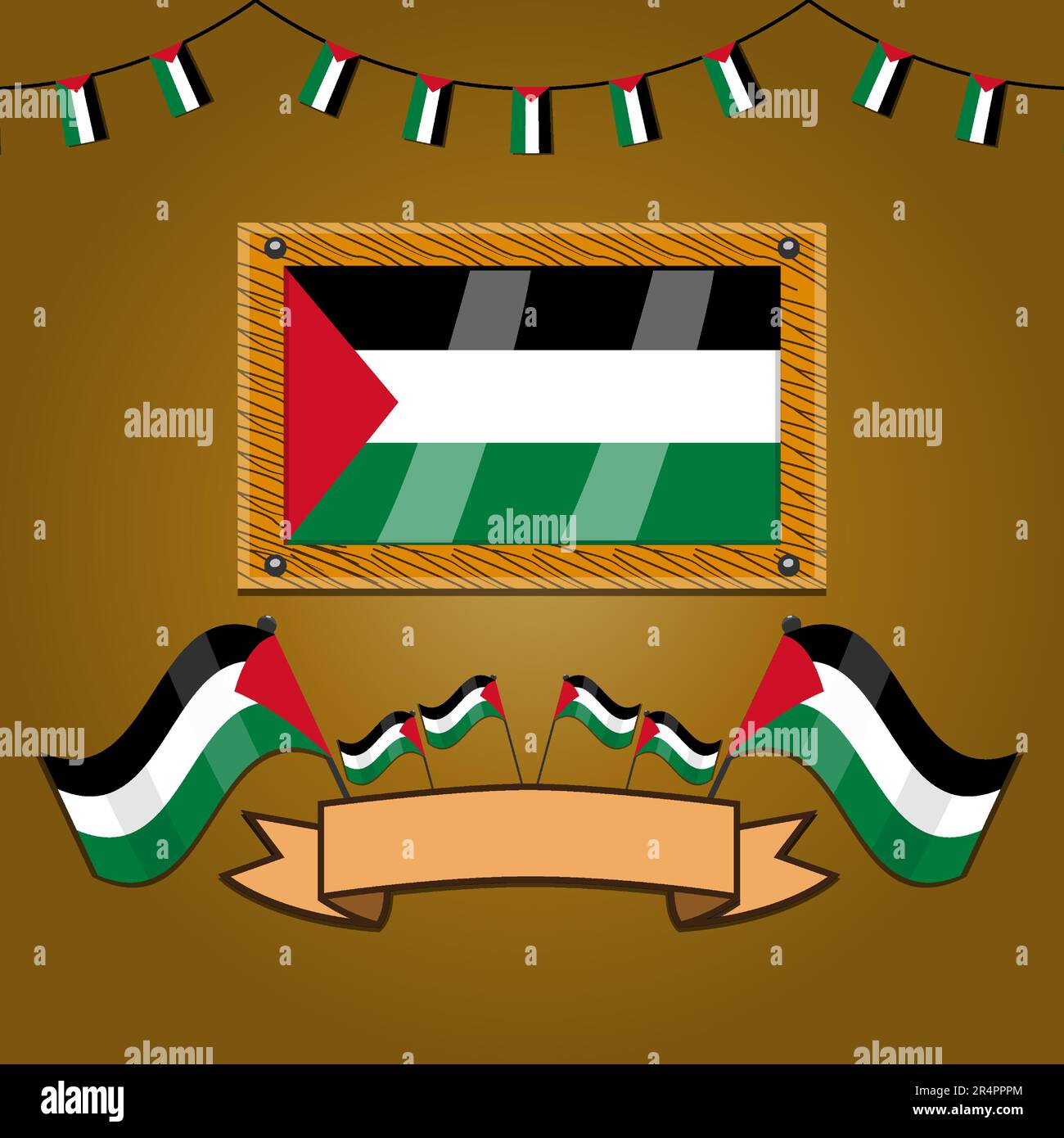 Palestine Flags On Frame Wood, Label, Simple Gradient and Vector