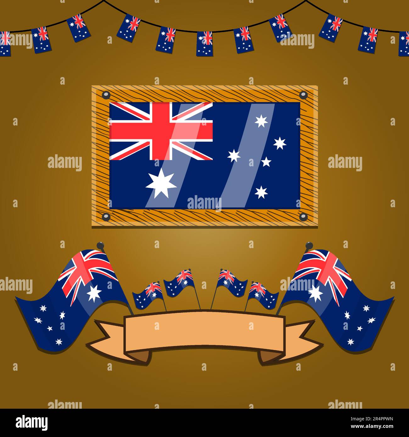 Australia Flags On Frame Wood, Label, Simple Gradient and Vector