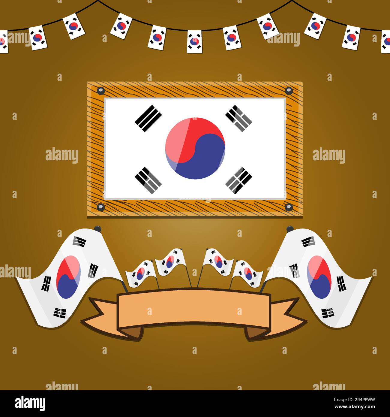 South Korea Flags On Frame Wood, Label, Simple Gradient and Vector