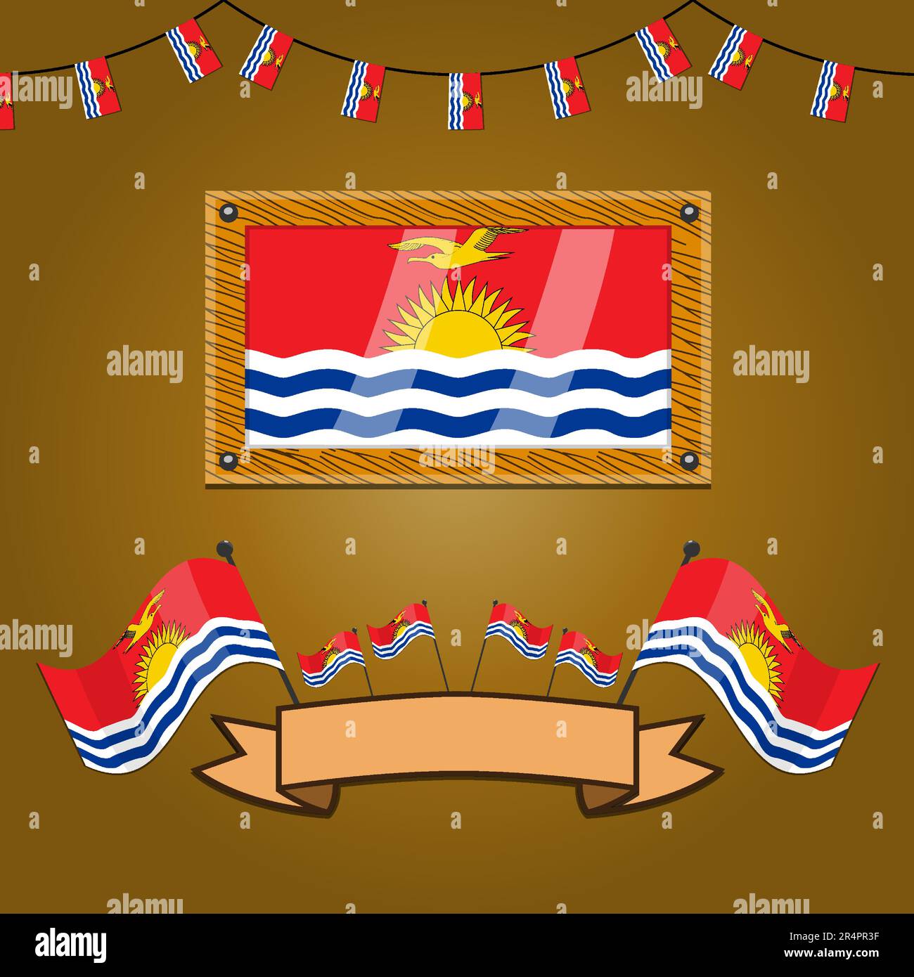Kiribati Flags On Frame Wood, Label, Simple Gradient and Vector Illustration Stock Vector