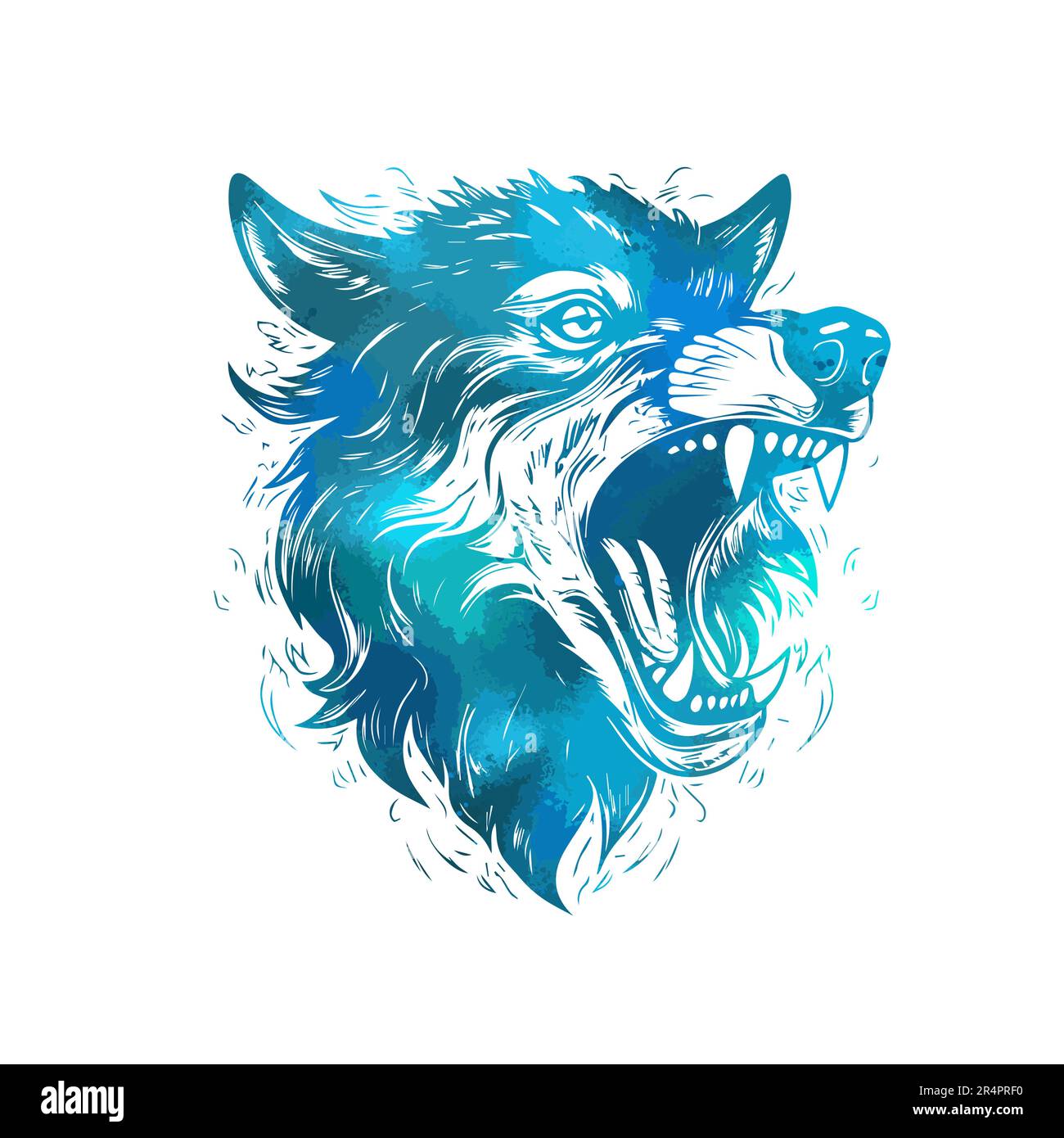 Edgy Design Head of Aggressive Wolf. The head of a blue wolf with an