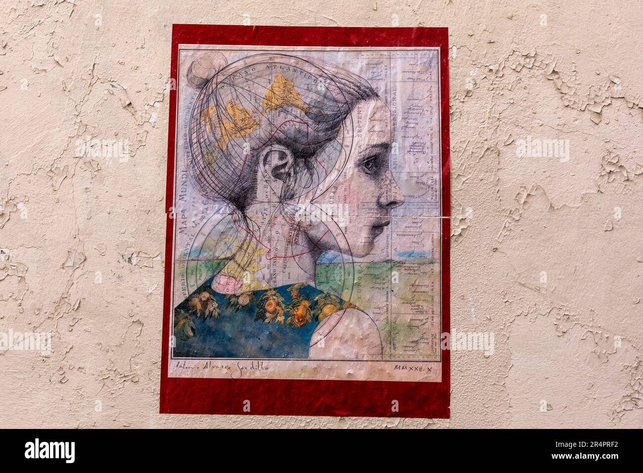 Spain, Seville, Posters of the artwork by the artist Antonio Alvarez Gordillo found throughout a neighbourhood in Seville Stock Photo
