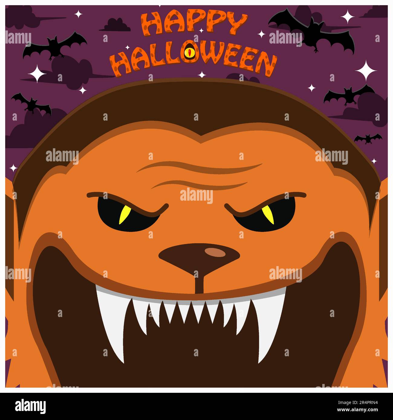 halloween-character-design-with-wolf-man-character-big-face-and-open