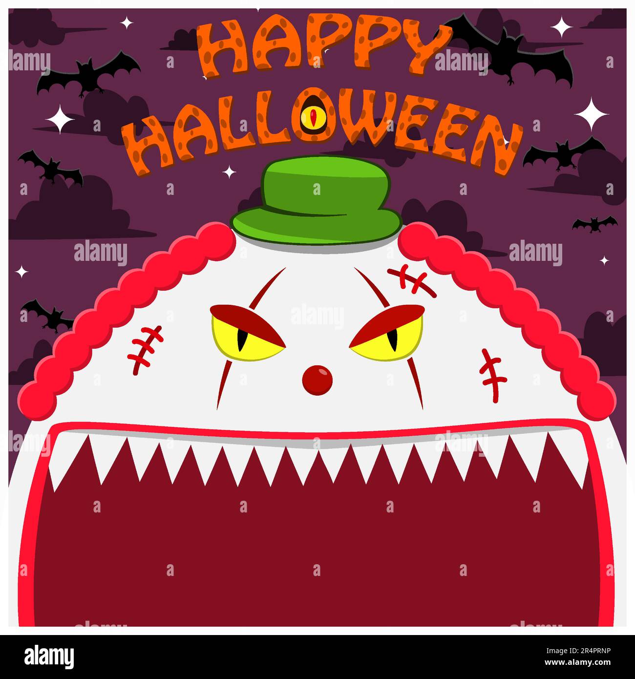 Halloween Character Design. With Creepy Clown Character. Big Face and Open Mouth. In Gravefield. Vector And Illustration Stock Vector