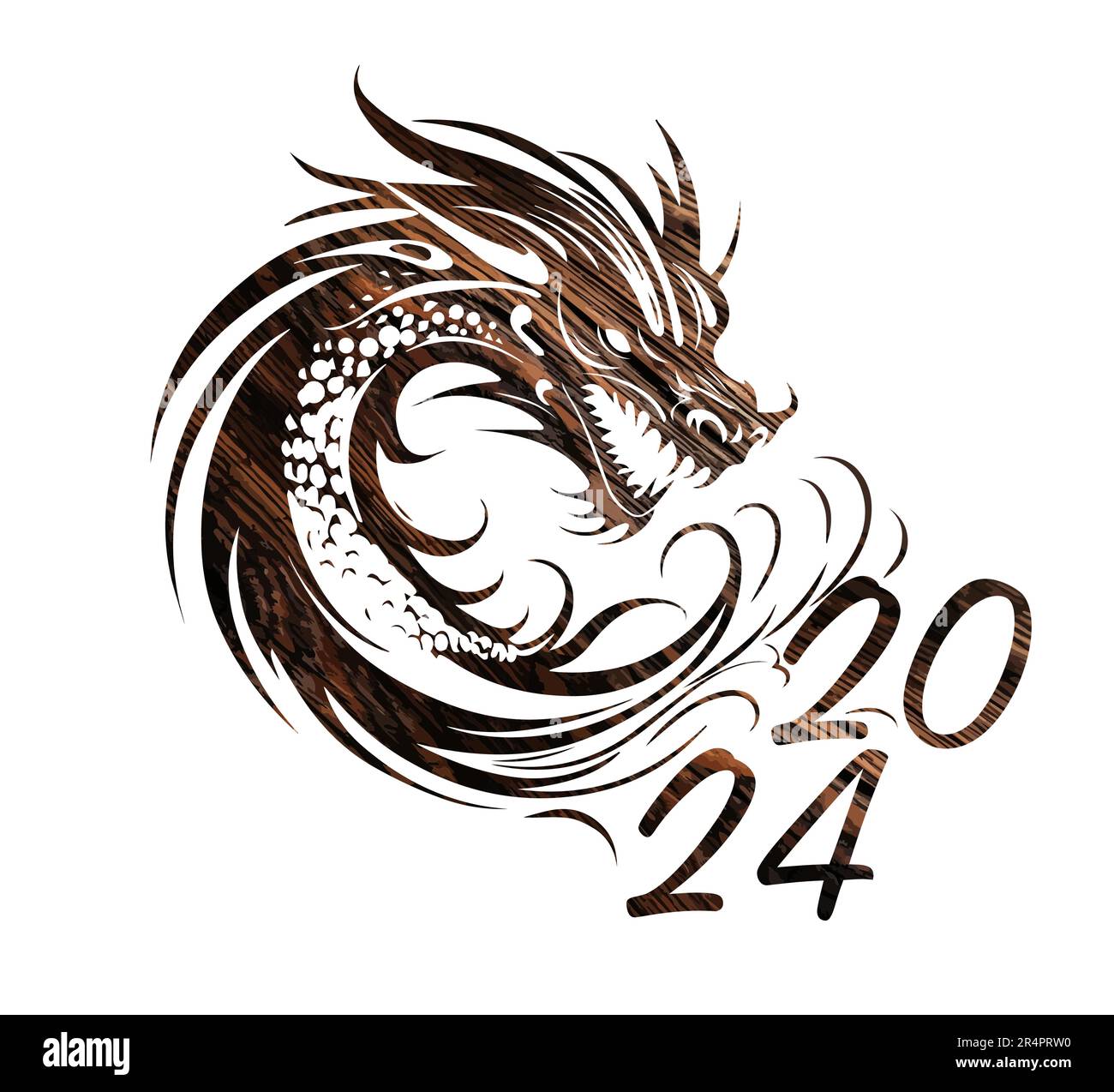 Symbol Of Happy Chinese New Year 2024 Green Dragon Symbol Of 2024 Wooden Green Dragon Vector Illustration Greeting Card Zodiac Sign 2R4PRW0 