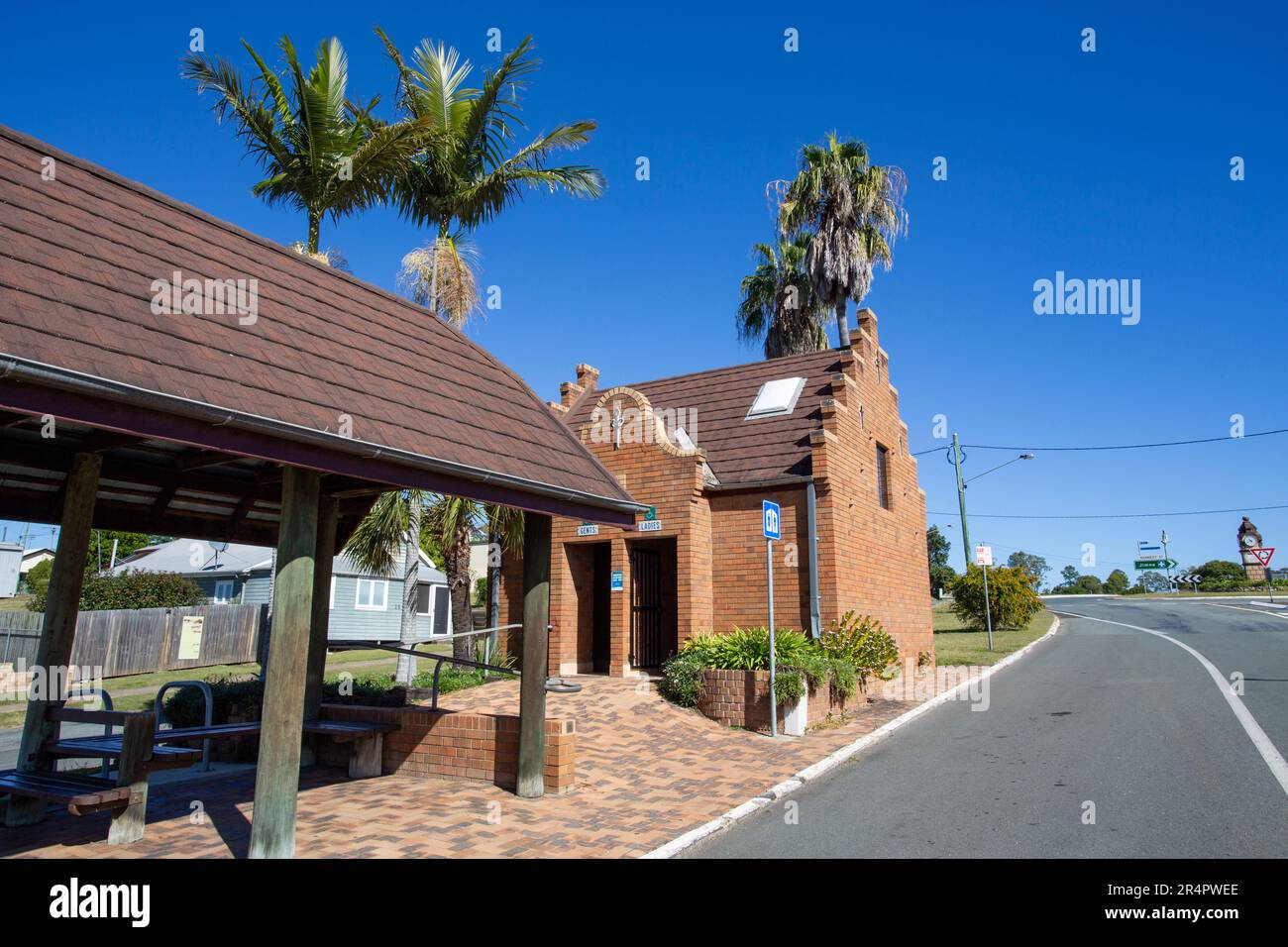 View of the historical restrooms at the coach stop in the main street of the rural town of Kilcoy, Queensland, Australia Stock Photo