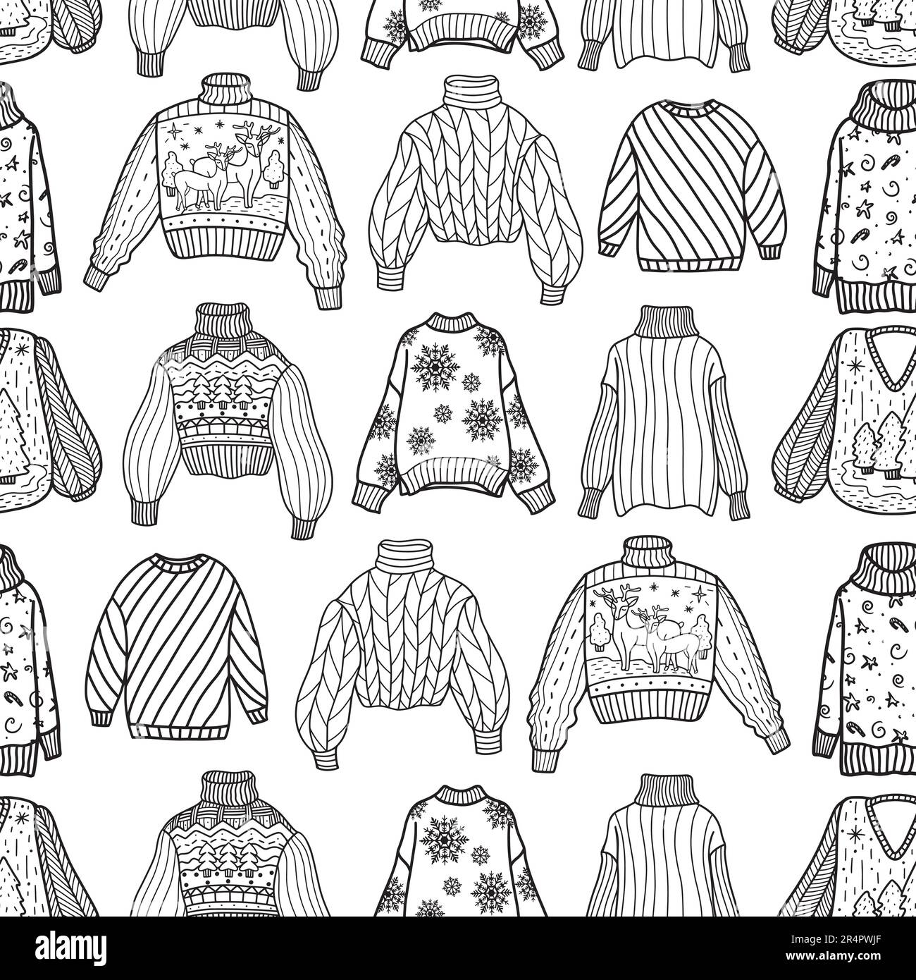 Winter clothing seamless pattern in doodle style hand drawn ...