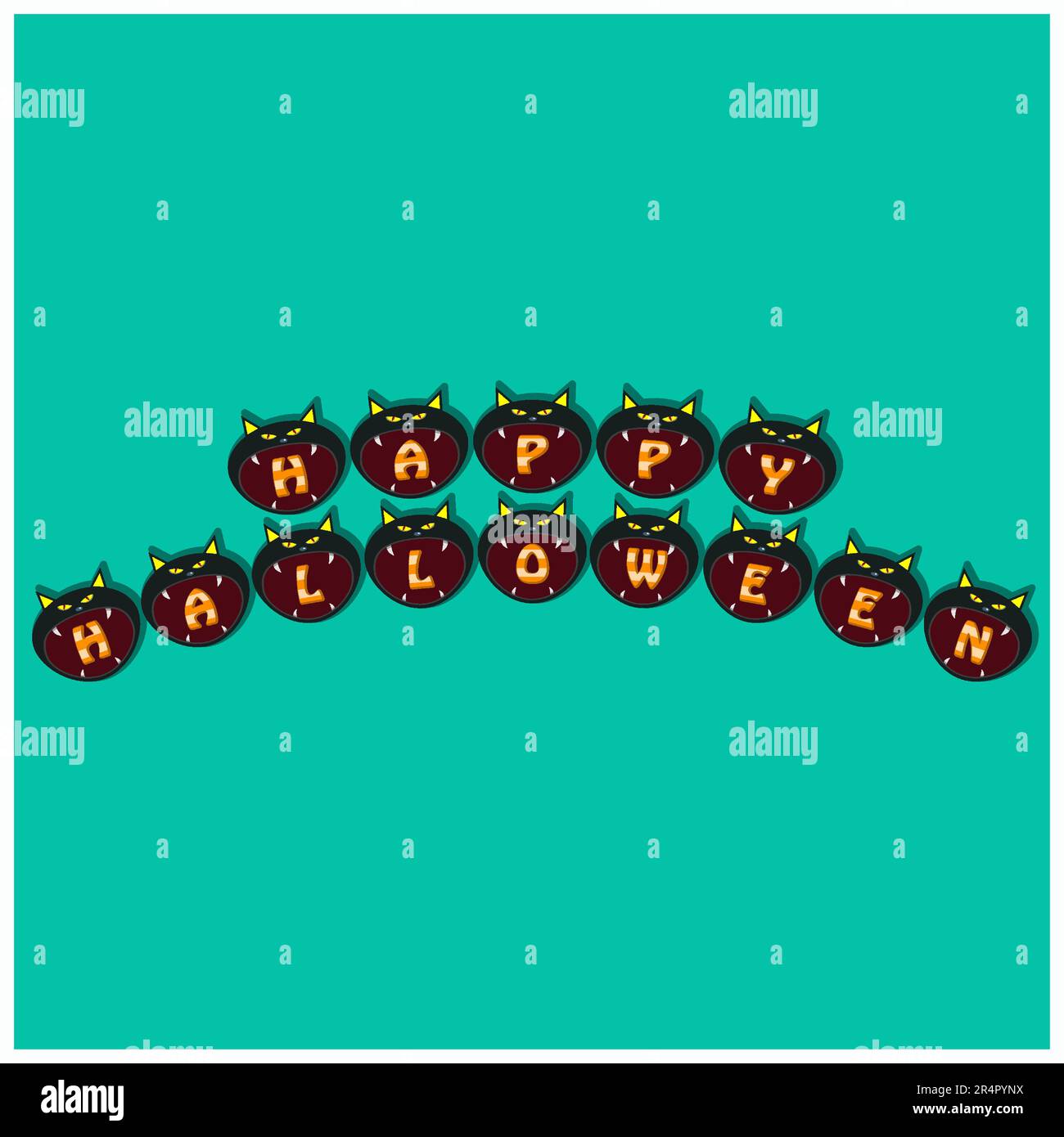 Happy Halloween Text On Black Cat Head Character. Vector And ...