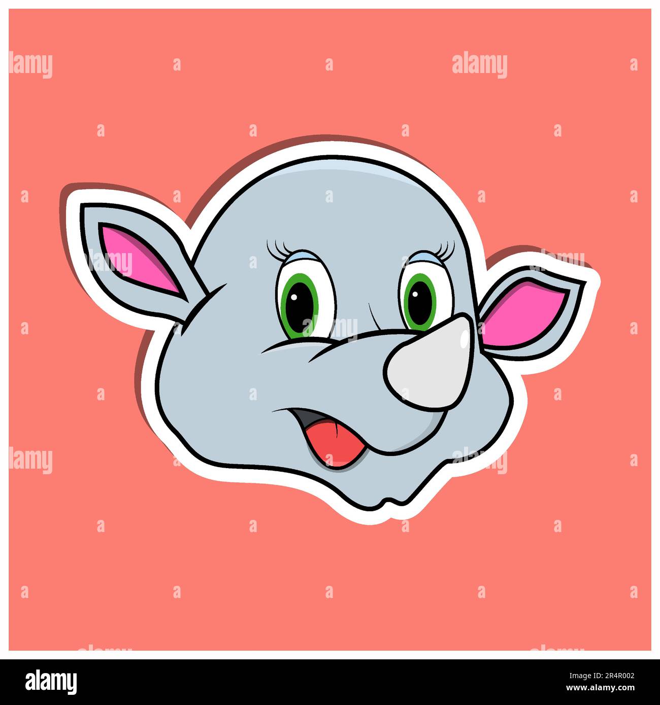 Animal Face Sticker With  Rhinoceros Character Design. Vector and Illustration Stock Vector