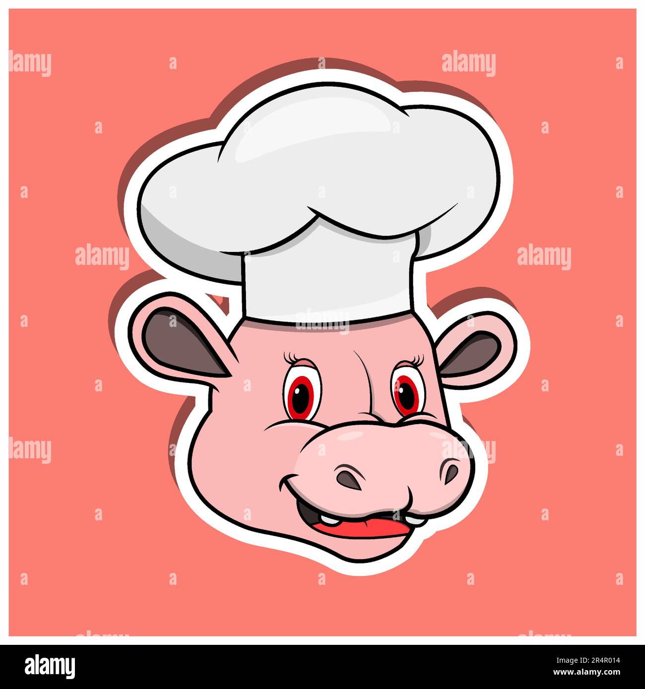 Animal Face Sticker With Hippopotamus Wearing Chef Hat. Character Design. Vector and Illustration Stock Vector