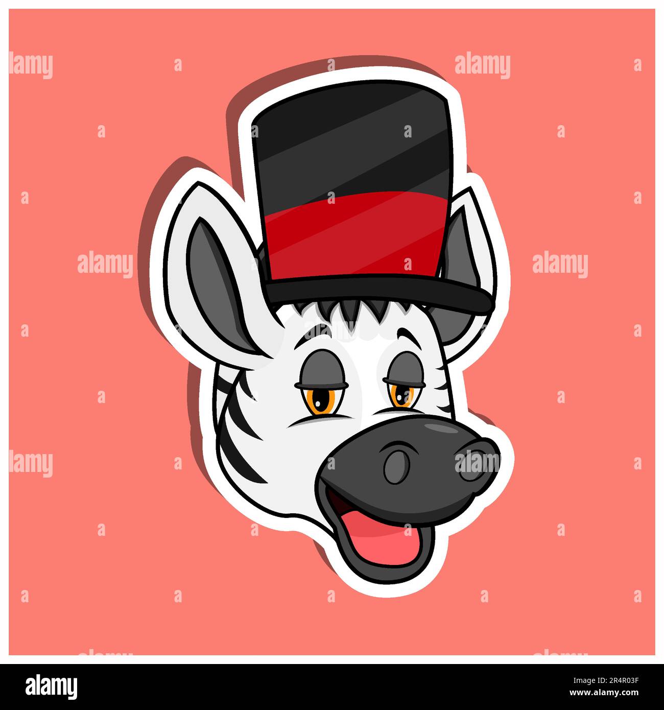 Animal Face Sticker With Zebra Wearing Circus Hat. Character Design