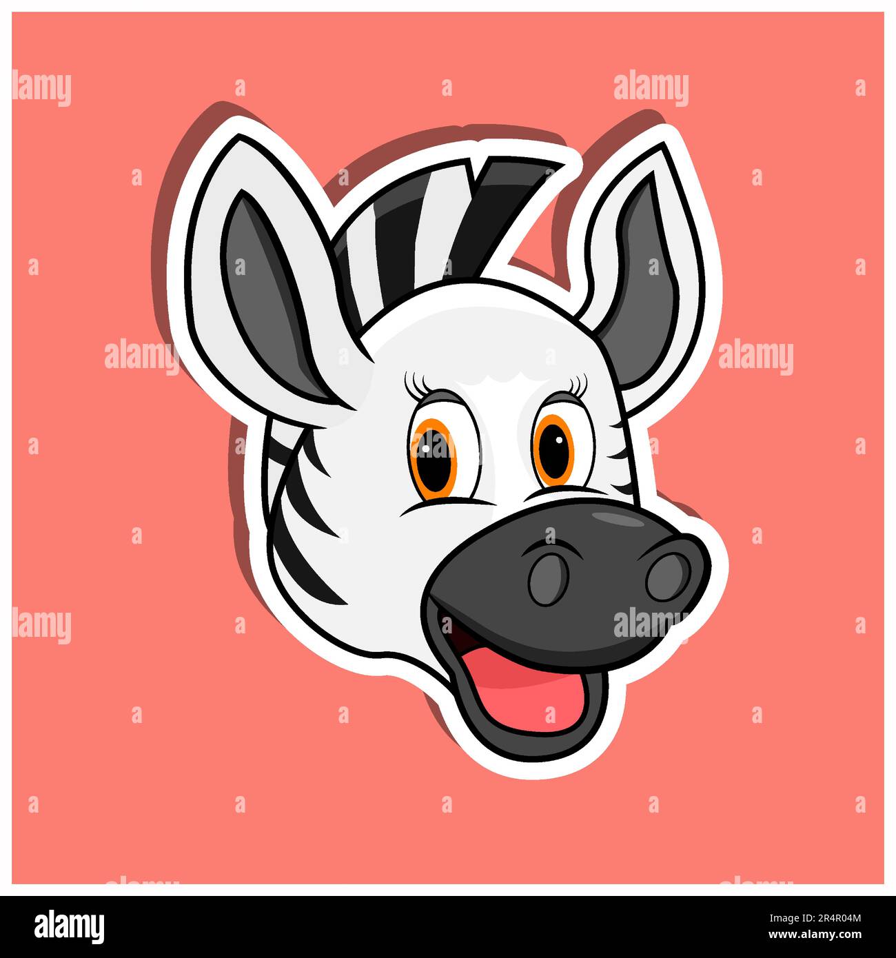 Animal Face Sticker With Zebra Character Design. Vector and Illustration Stock Vector