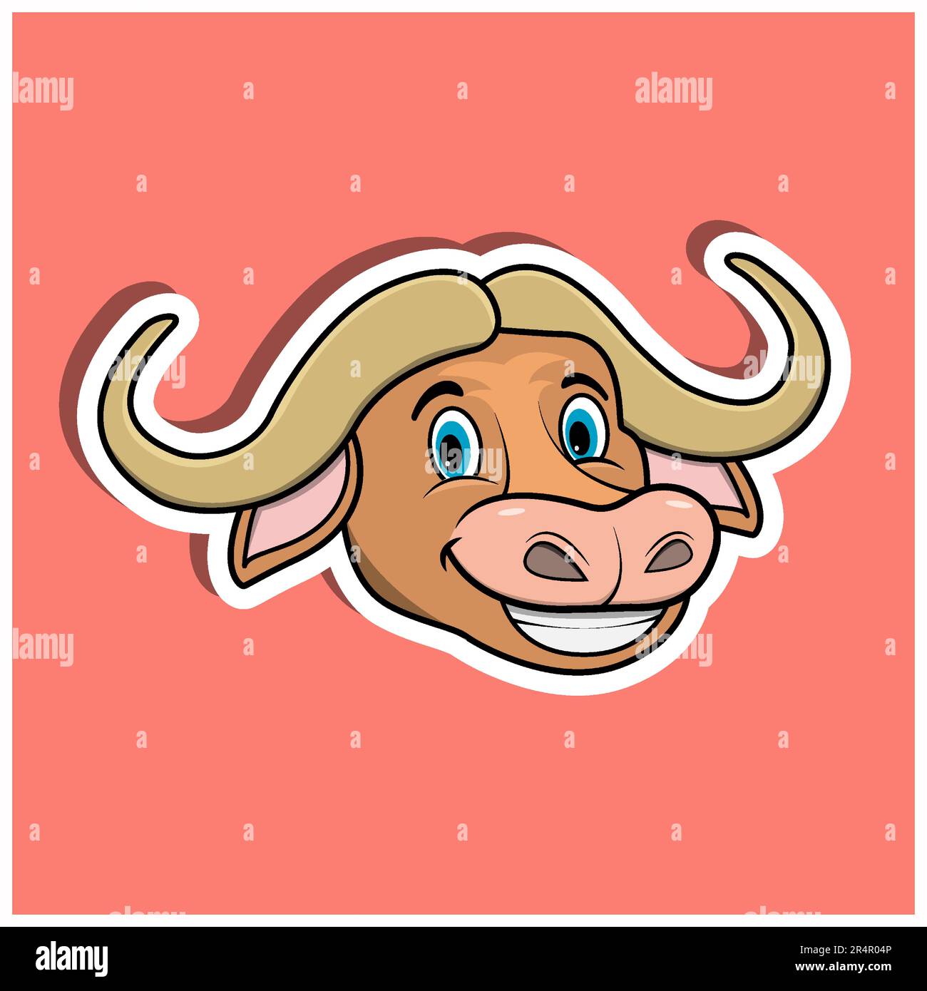 Animal Face Sticker With  Buffalo Character Design. Vector and Illustration Stock Vector