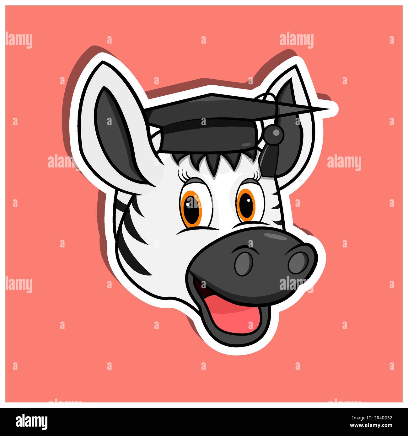 Animal Face Sticker With Zebra Wearing Graduate Hat. Character Design