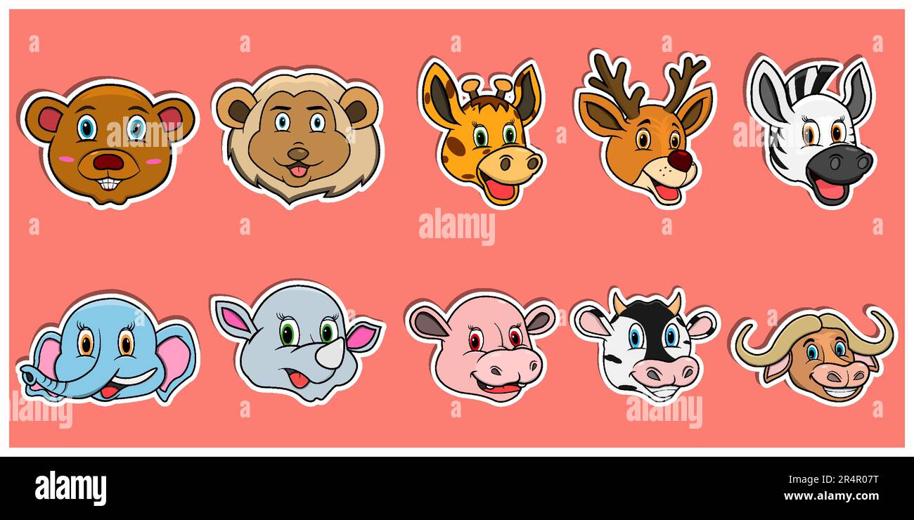 Head Animal Sticker Set. For Logo, label and Sticker. Vector And Illustration. Stock Vector
