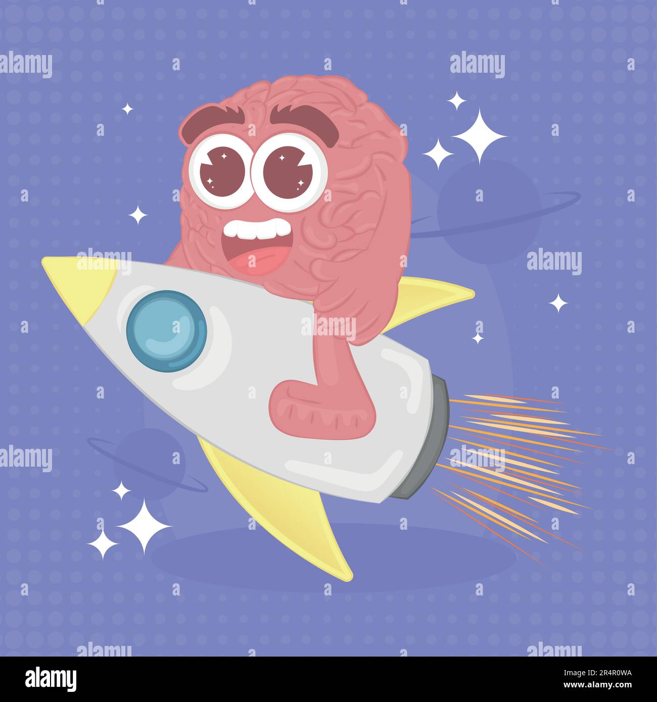 Isolated cute happy brain cartoon character on a rocket Vector Stock ...