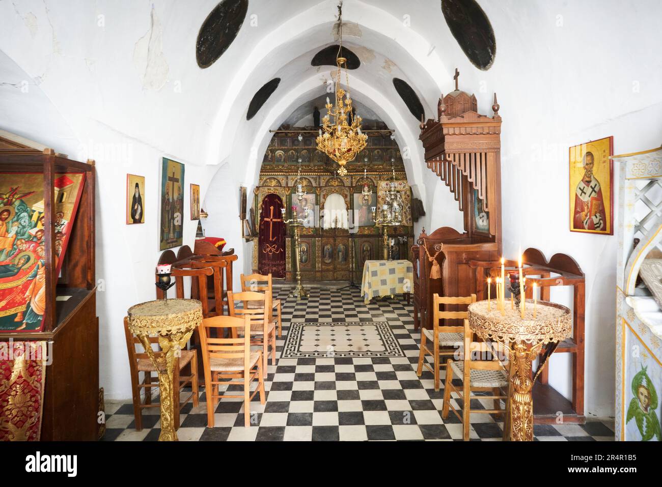 Interior of a traditional Greek Orthodox Church Stock Photo