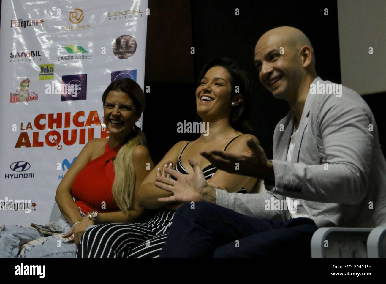 Cast of the Venezuelan film La chica del alquiler, offers a press conferenc...
