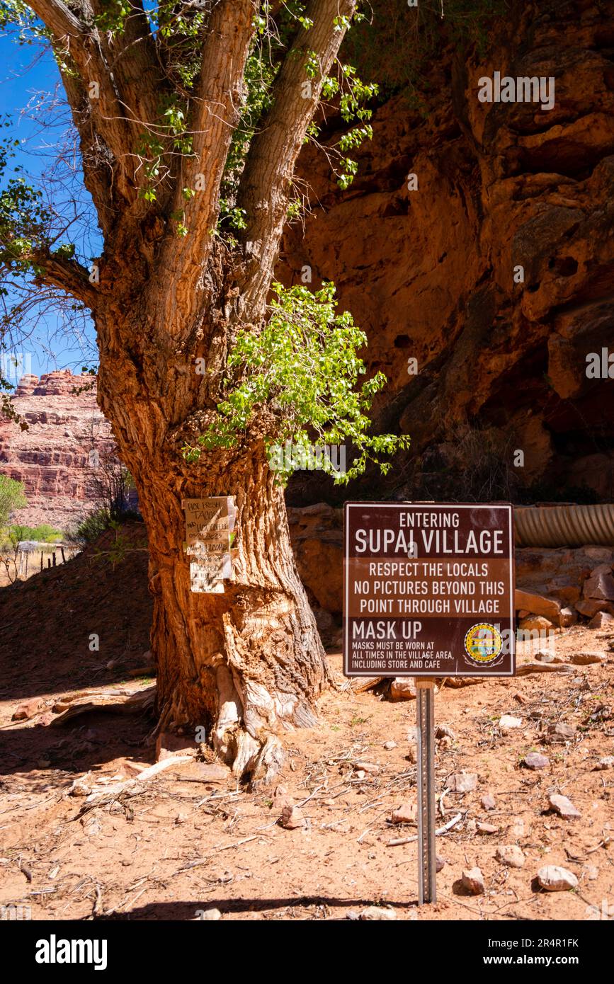Sign pointing the way to Supai in Hualapai Canyon.  Supai, Arizona, USA. Stock Photo