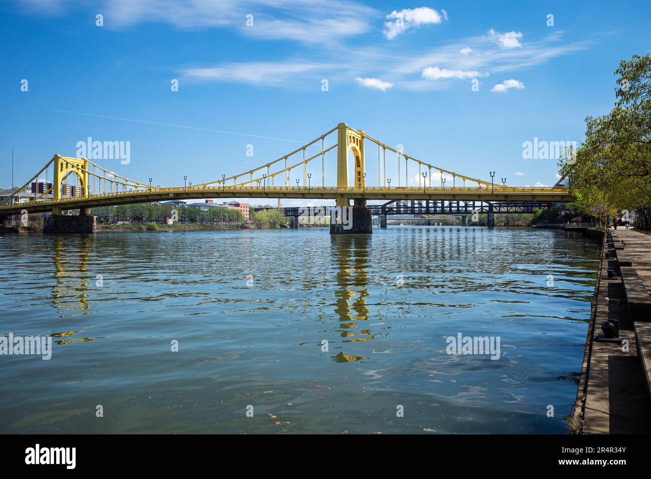 Rachel Carson bridge with a railroad bridge in the background, crossing the Allegheny River in Pittsburgh, Pennsylvania. Stock Photo