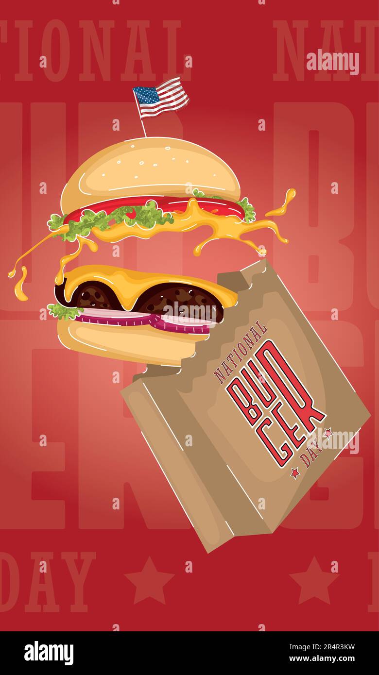 National burger day vertical template with cheeseburger Vector Stock