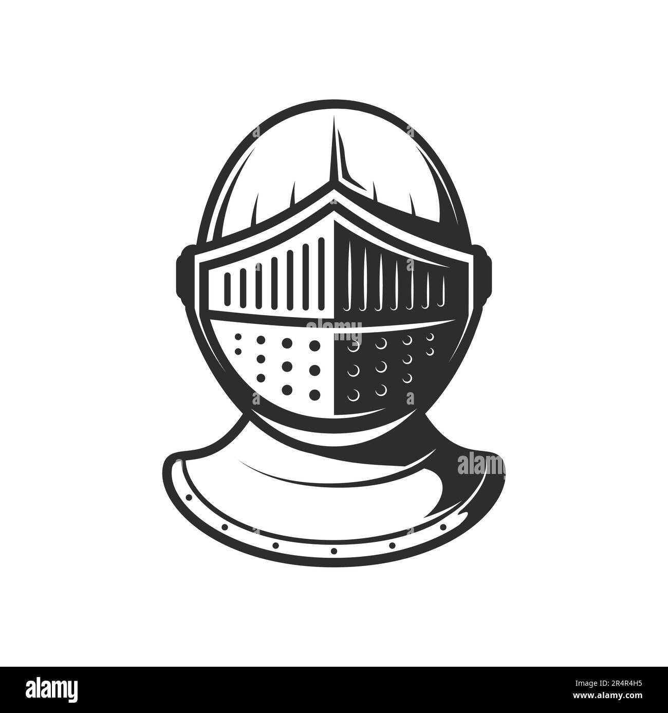 Knight warrior helmet with closed visor, heraldry armor. Vector metal helm of medieval army soldier, roman gladiator or spartan fighter. Ancient iron armet, great helmet or battle helm isolated symbol Stock Vector