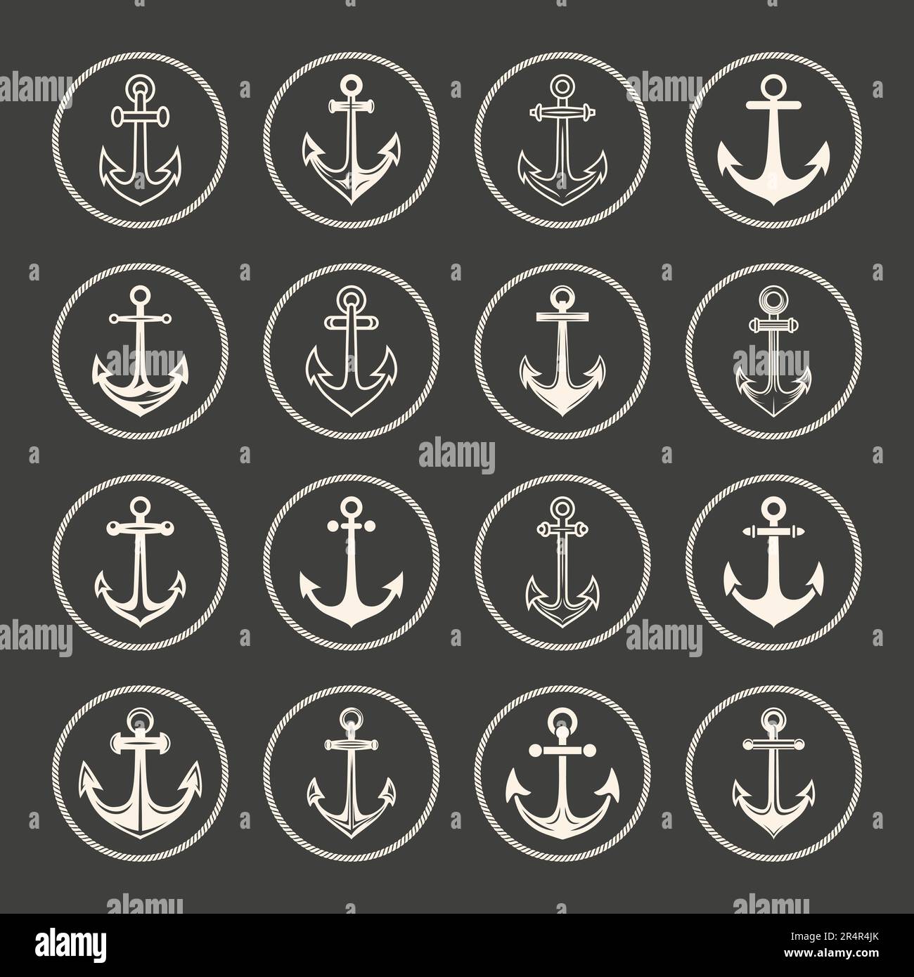 Vector Anchors. Anchor Silhouette Icon Set. Black and White Anchor with