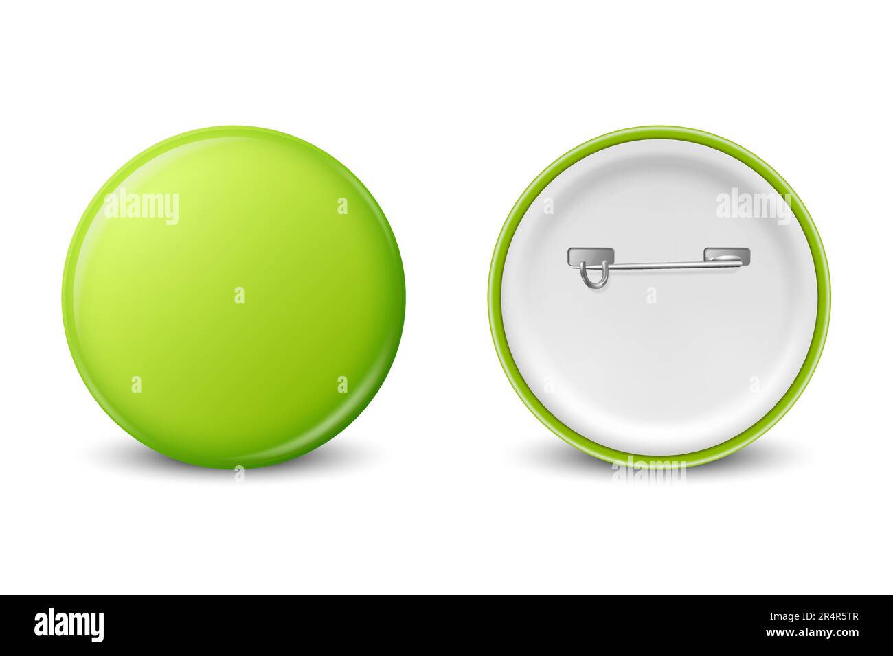 Vector Realistic Green Round Blank Empty Button Badge Set Closeup