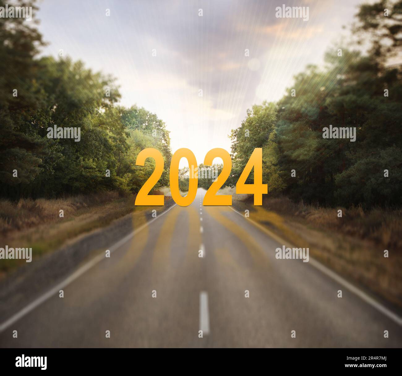 Start of new 2025 year. Asphalt road leading to numbers Stock Photo Alamy