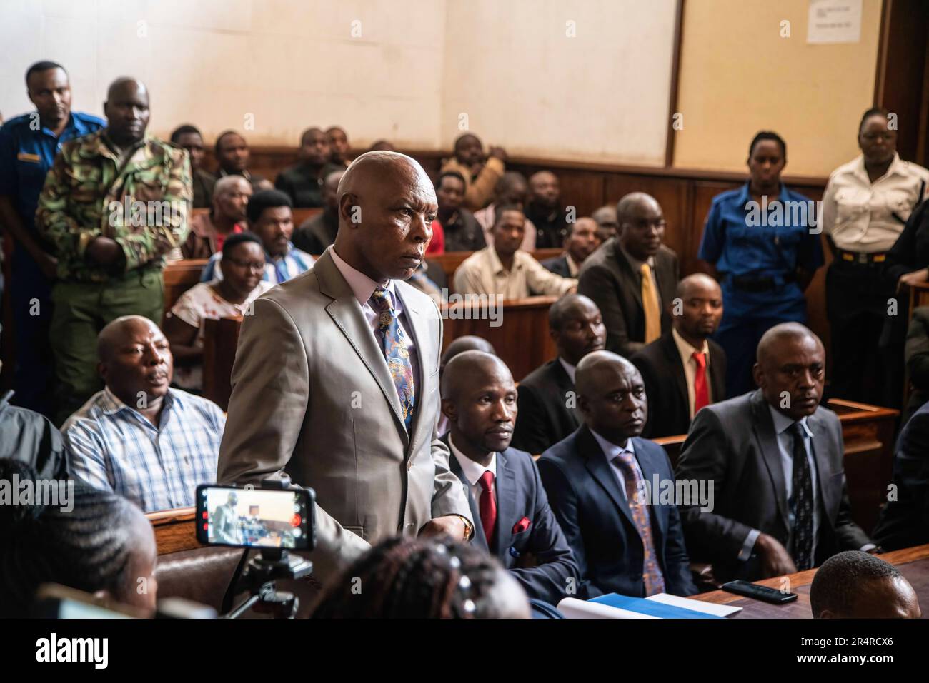 Nakuru, Kenya. 29th May, 2023. Former leader of outlawed Mungiki Sect, Maina Njenga, appears in court to take plea on charges of being a member of an organized criminal group and engaging in organized criminal activities, among other criminal charges in Nakuru. The group whose name ëíMungikiíí means a multitude in Kikuyu language was banned following alleged acts of extortion, murder and political violence. The government has warned it will launch a crackdown on the illegal group. (Photo by James Wakibia/SOPA Images/Sipa USA) Credit: Sipa USA/Alamy Live News Stock Photo