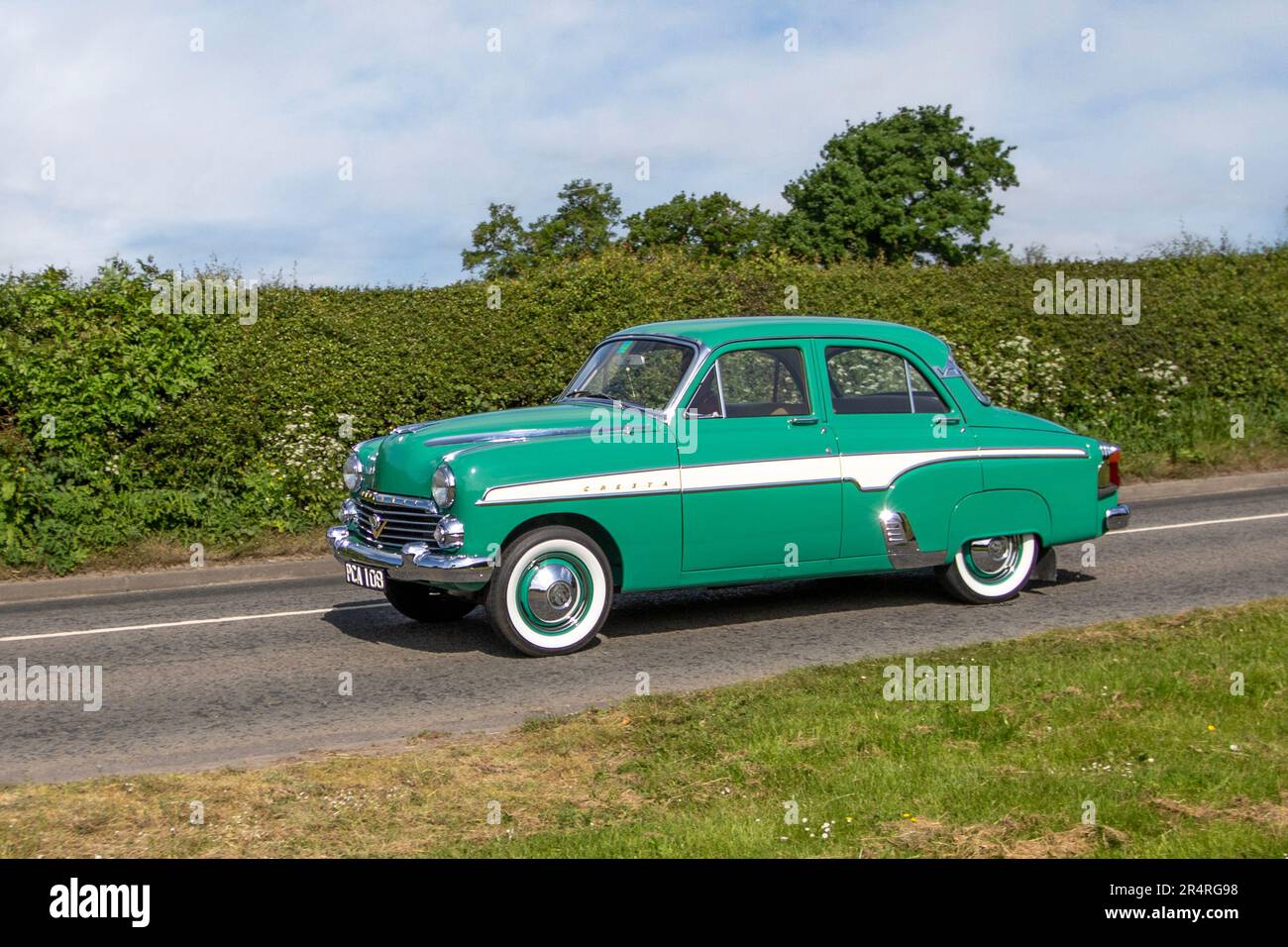 1957, 50s fifties Green White Vauxhall Cresta (Pc) Saloon Car  Petrol 2262 cc; at the Capesthorne Hall Cheshire Classic Show, 2023 Stock Photo