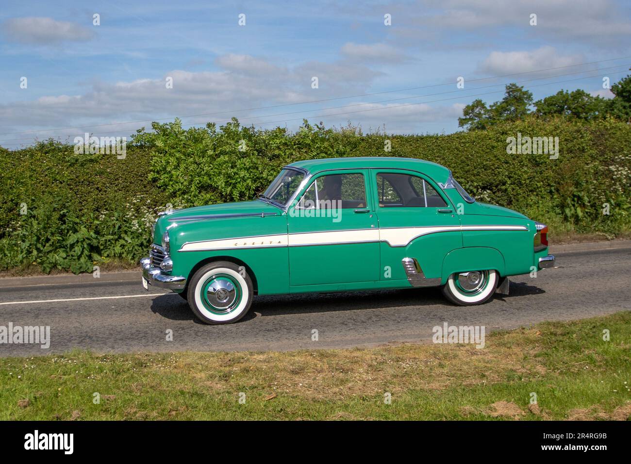 1957, 50s fifties Green White Vauxhall Cresta (Pc) Saloon Car  Petrol 2262 cc; at the Cheshire Classic Car & Motorcycle Show, 2023 Stock Photo