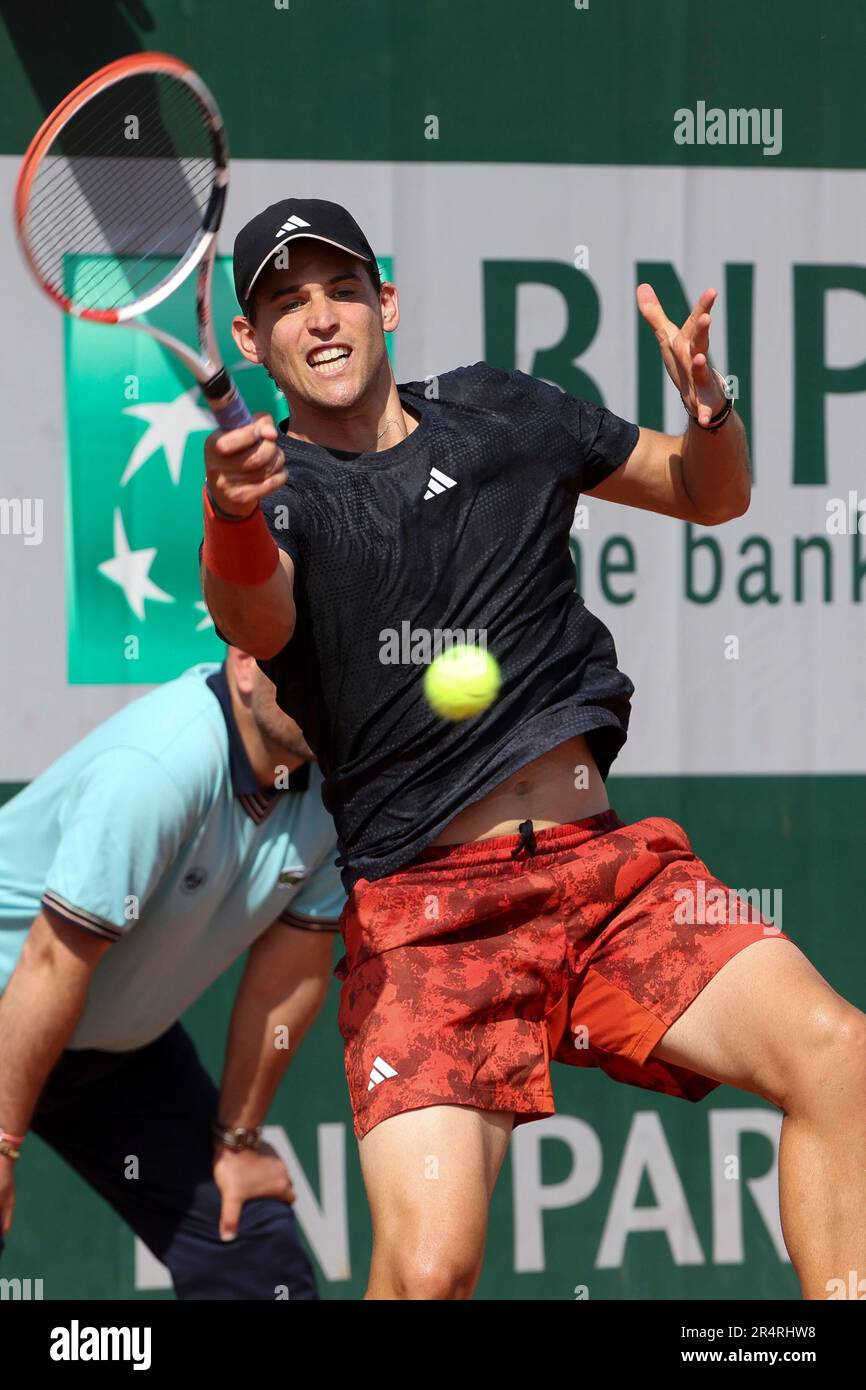 Paris, France. 29th May, 2023. Dominic Thiem of Austria during day 2 of the 2023  French Open, Roland-Garros 2023, second Grand Slam tennis tournament of the  year, on May 29, 2023 at