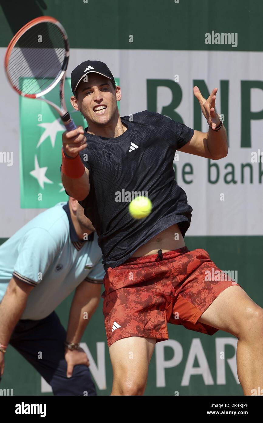 Dominic Thiem of Austria during day 2 of the 2023 French Open, Roland-Garros  2023, second Grand Slam tennis tournament of the year, on May 29, 2023 at  stade Roland-Garros in Paris, France -