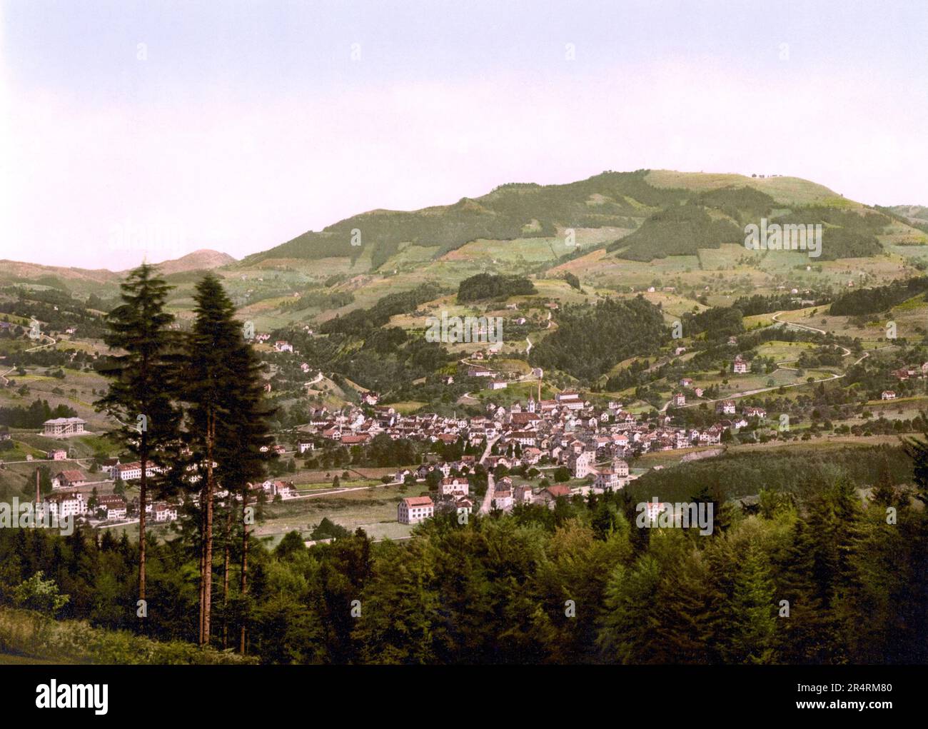 View of Wald with the Scheidegg in the background, Wald, Hinwil, Zürich, Switzerland 1890. Stock Photo