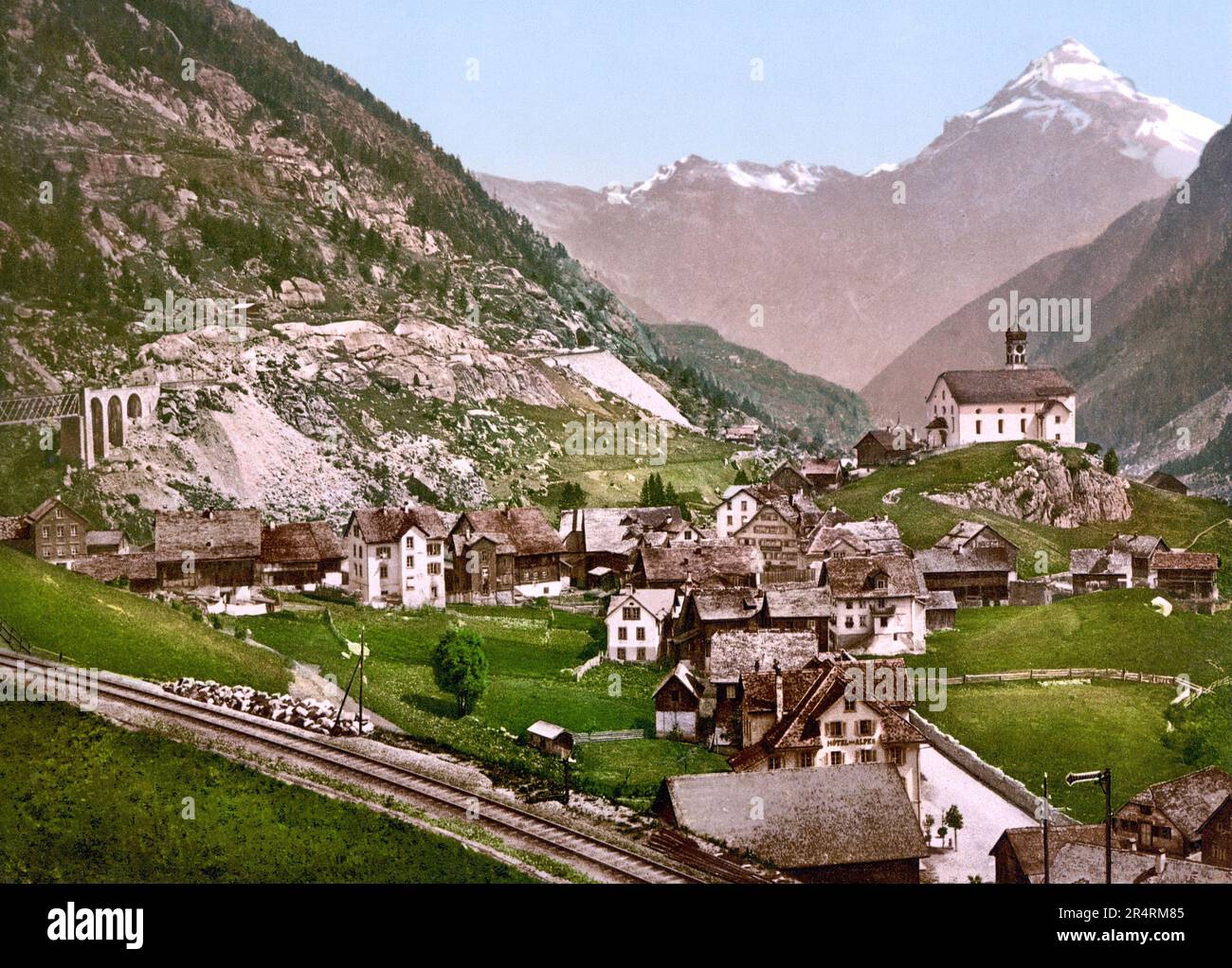 Maienreuss Bridge, St. Gotthard Railway, Wassen, Uri, Switzerland 1890. Stock Photo