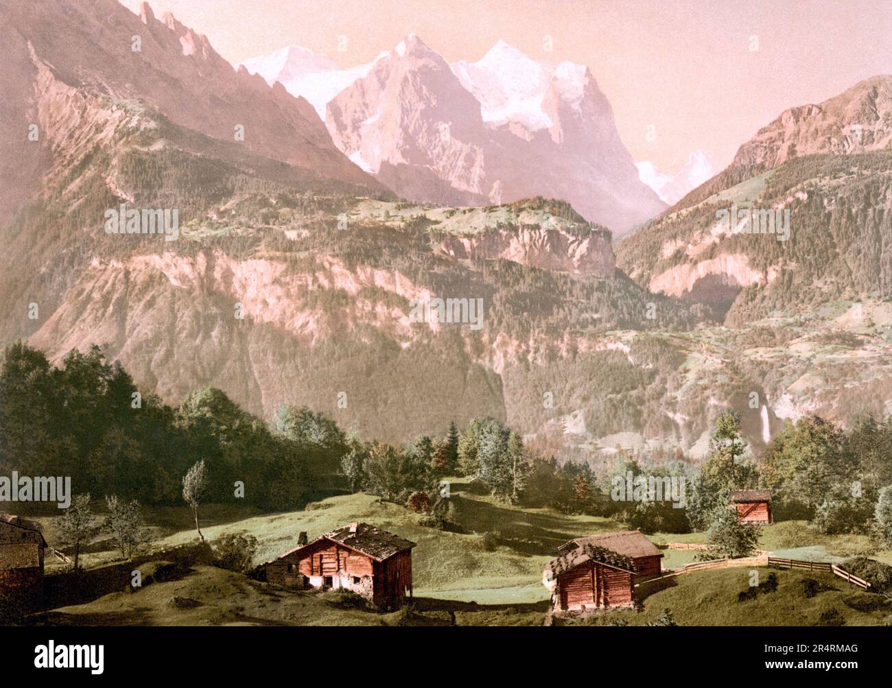 Wellhorn and Wetterhorn, Bernese Oberland, Bern, Switzerland 1890. Stock Photo