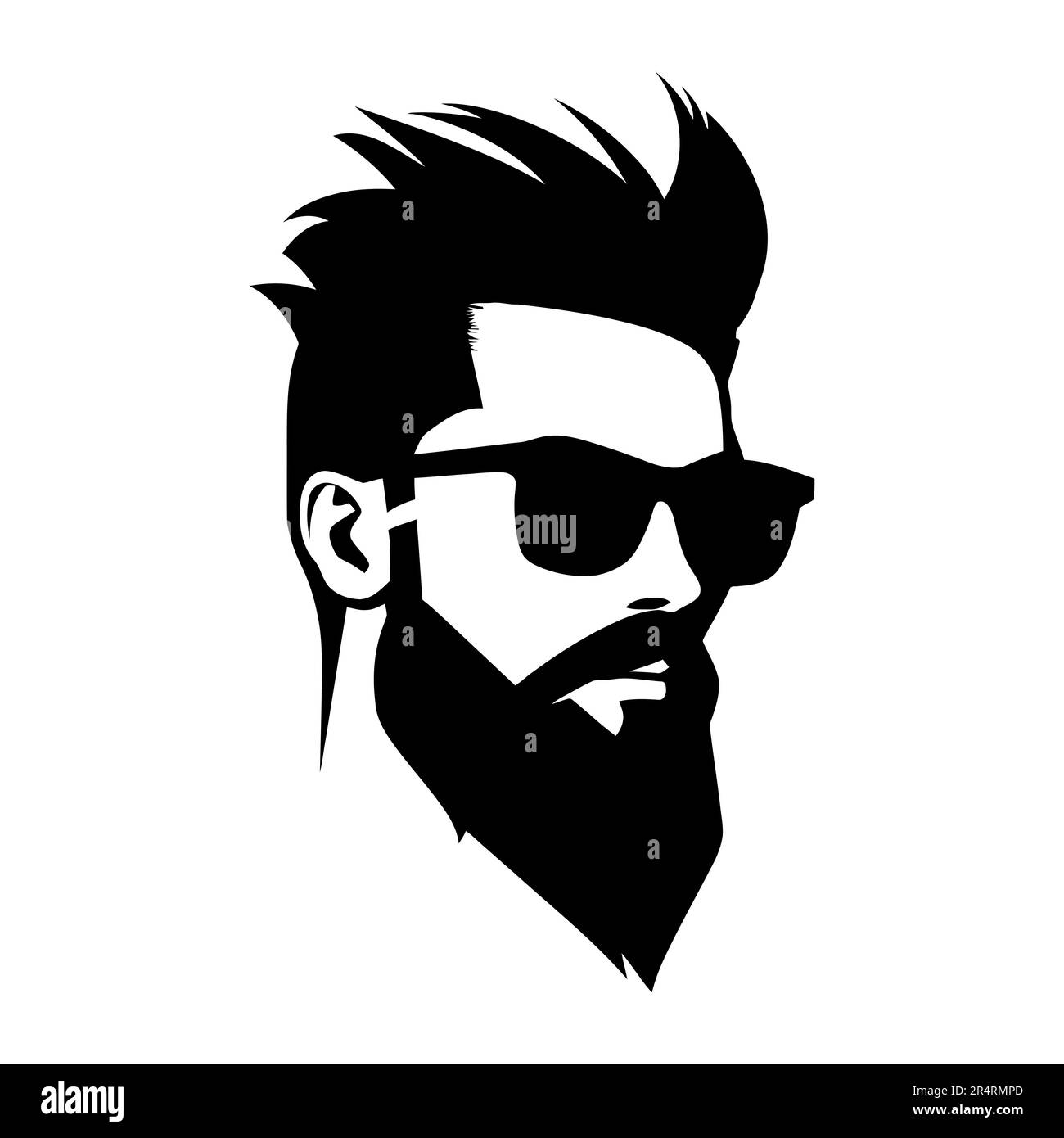 Black silhouette of Hipster hair and beards. Fashion concept. Black and