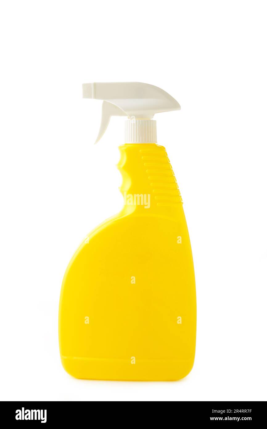 Yellow plastic spray detergent bottle isolated on white background. Top view Stock Photo Alamy
