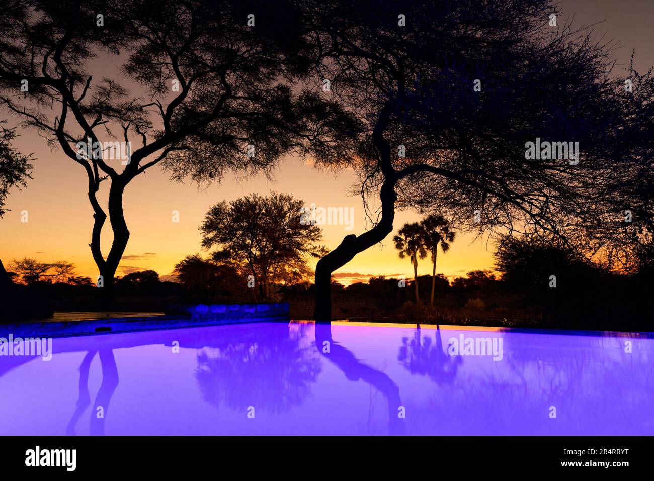 Sunset Reflections at Onguma Tented Camp, Onguma Game Reserve, Namibia, Africa Stock Photo