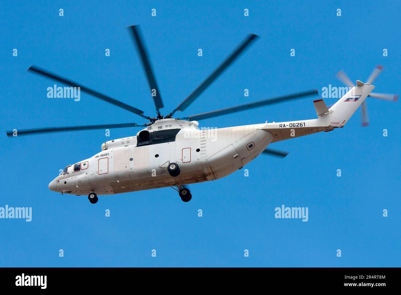 Mil Mi-26 RA-06261 arrives at Malta International Airport (MLA-LMML) for a technical stop. The Mi-26 is the largest production helicopter flying today. Stock Photo