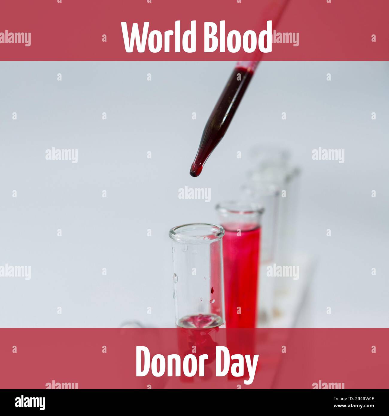 Composition of world blood donor day text over test tubes with blood