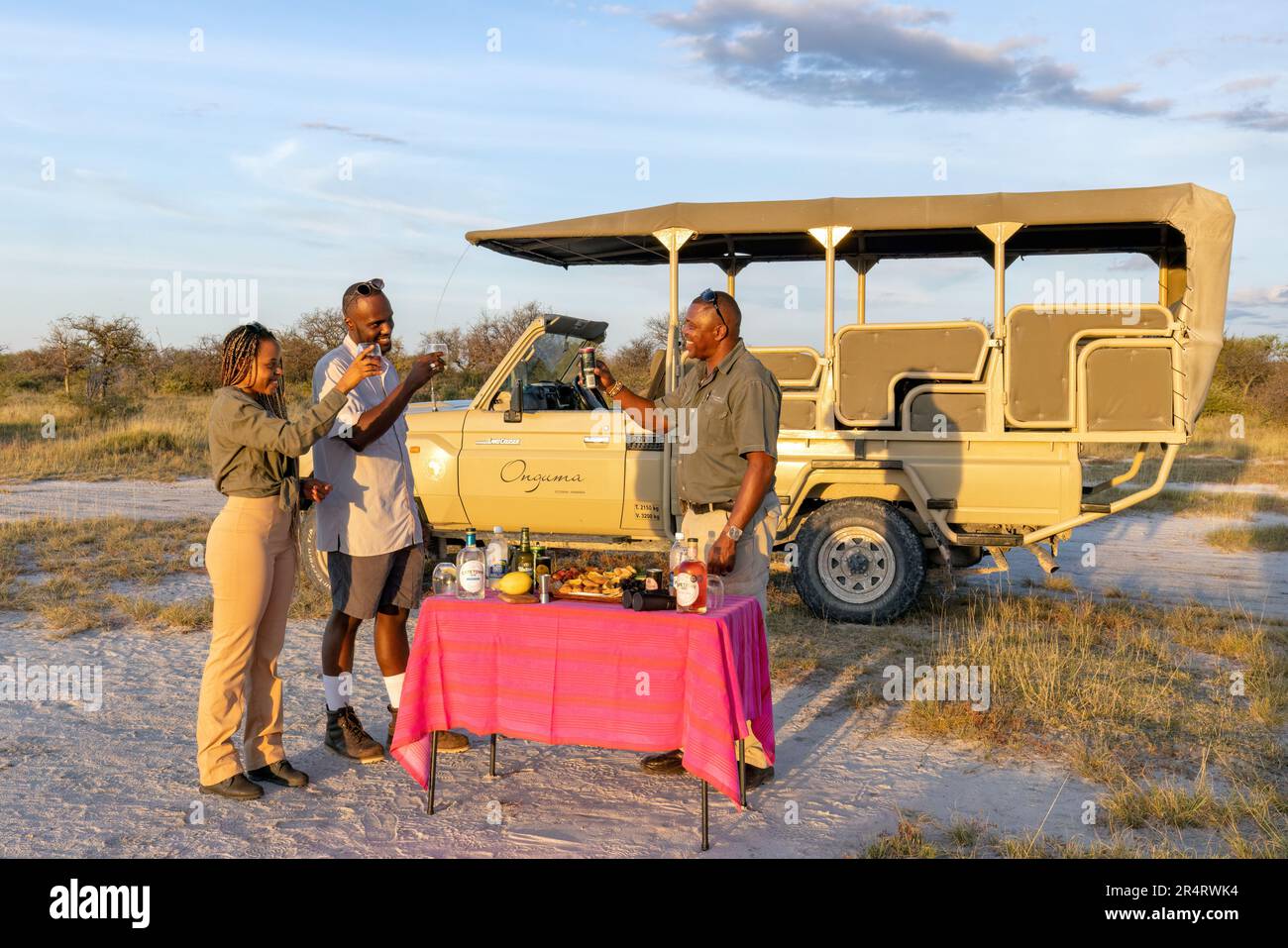 Sundowner lifestyle in Onguma Game Reserve, Namibia, Africa Stock Photo