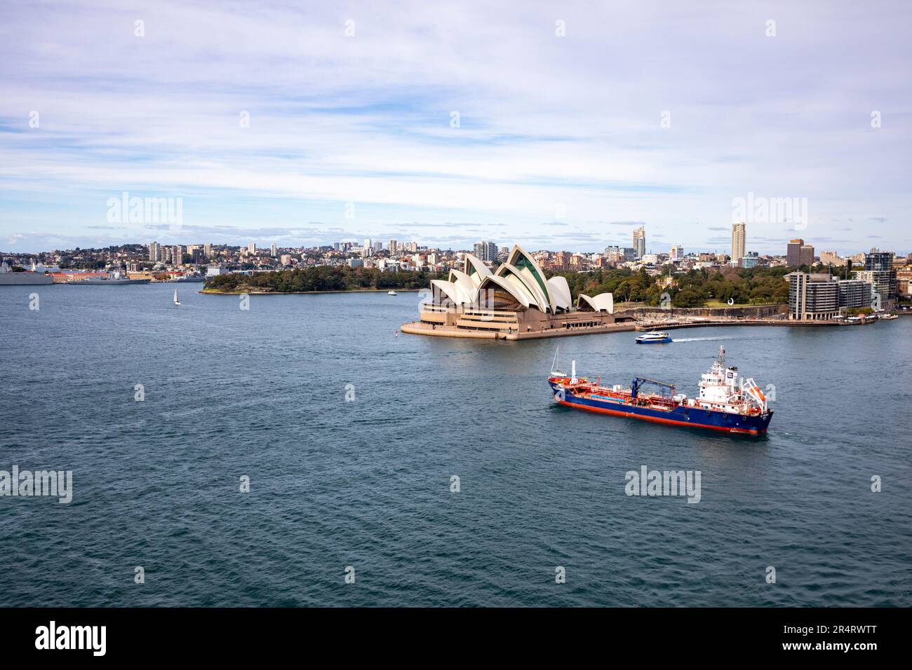 Sydney harbour, oil bunker tanker ICS Reliance heading towards Sydney Opera House, Sydney,NSW,Australia Stock Photo