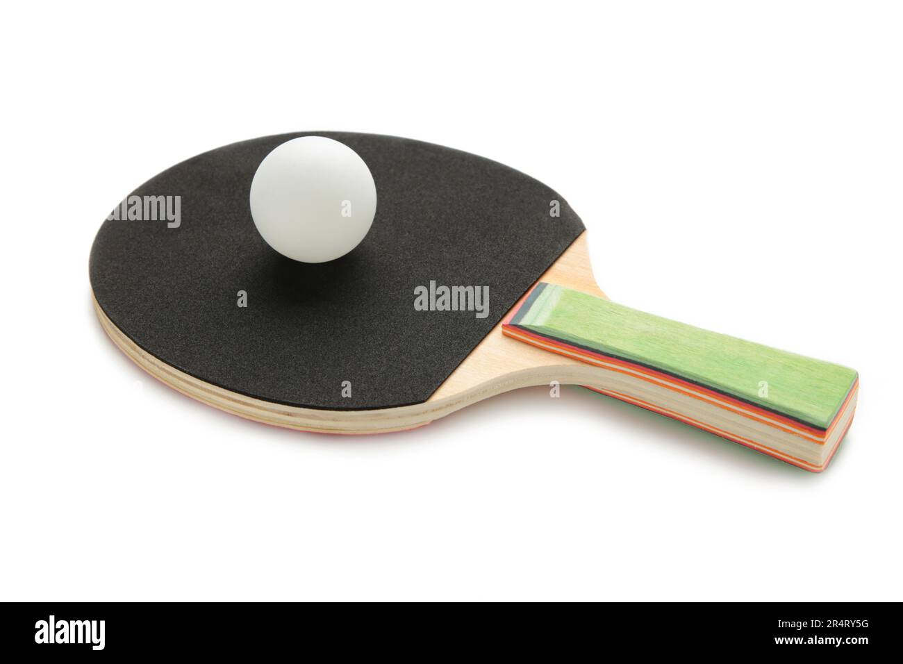 Ping pong paddle with ball isolated on white. Table tennis racket. Top