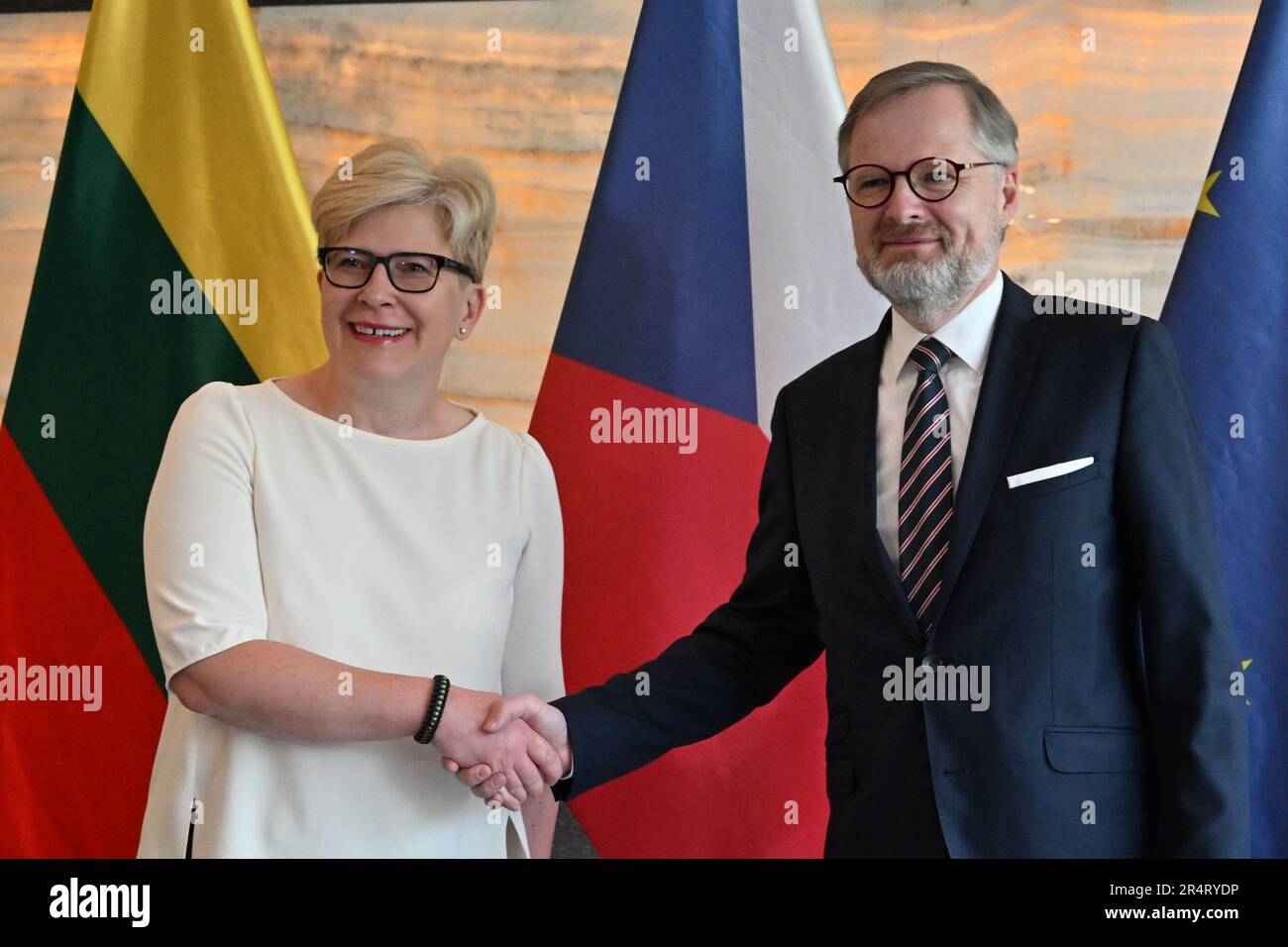 Brno, Czech Republic. 30th May, 2023. Czech Prime Minister Petr Fiala, right, meets his Lithuanian counterpart Ingrida Simonyte in Brno, Czech Republic, May 30, 2023. Credit: CTK/Alamy Live News Stock Photo