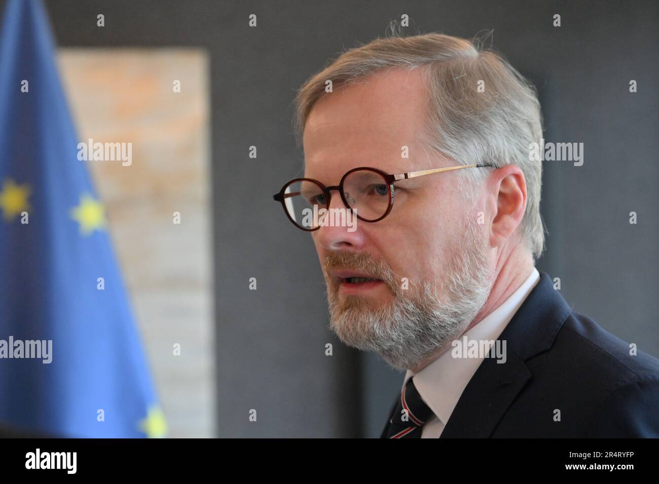 Brno, Czech Republic. 30th May, 2023. Czech Prime Minister Petr Fiala speaks during his meeting with Lithuanian counterpart Ingrida Simonyte in Brno, Czech Republic, May 30, 2023. Credit: CTK/Alamy Live News Stock Photo